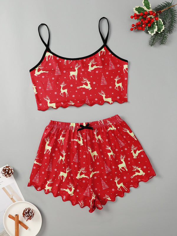 Santa & Reindeer Cami Pajamas Holiday-Themed Sleepwear	