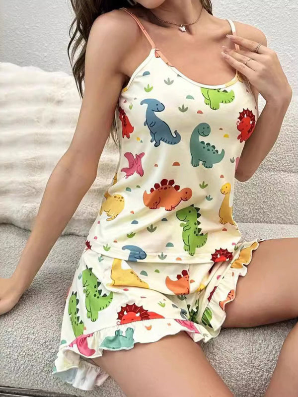 Dinosaur Print Women’s Loungewear 2 Piece Pajama Set	