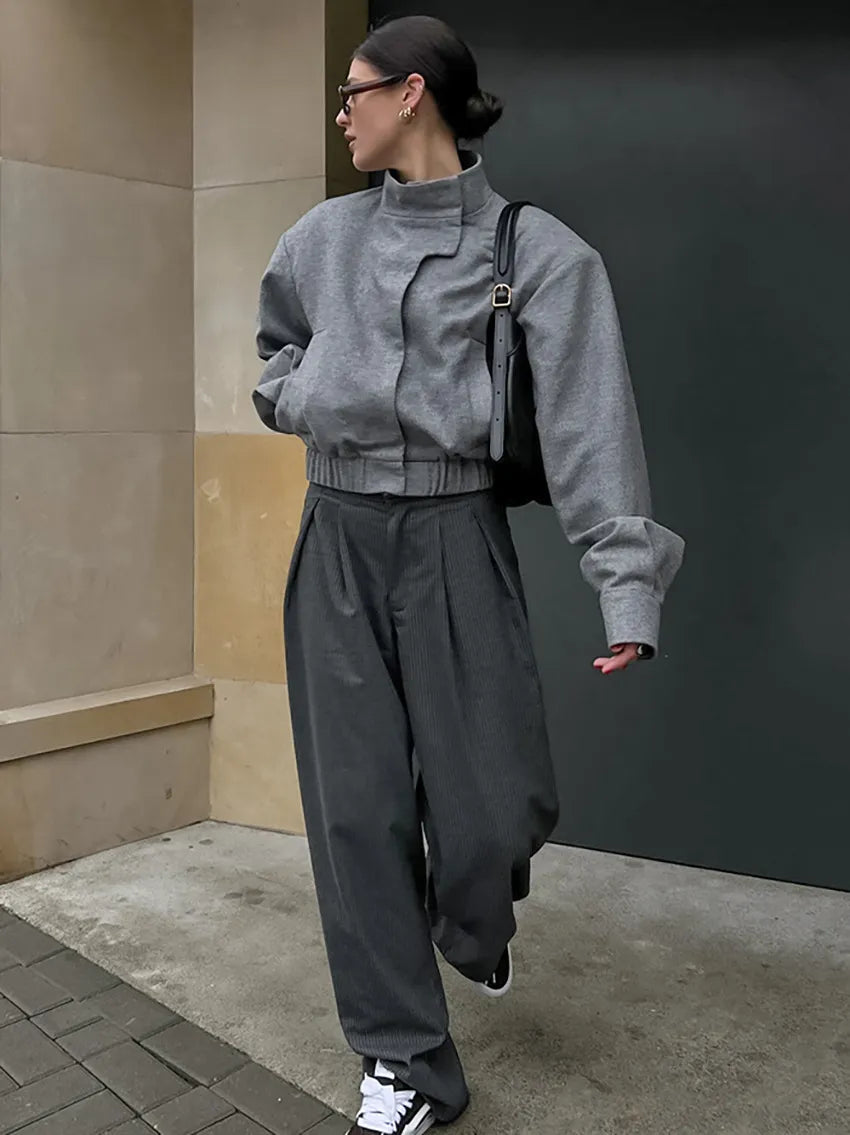 Lightweight Cropped Stand-Collar Jacket for Cool Weather Crop | Chuzko.com