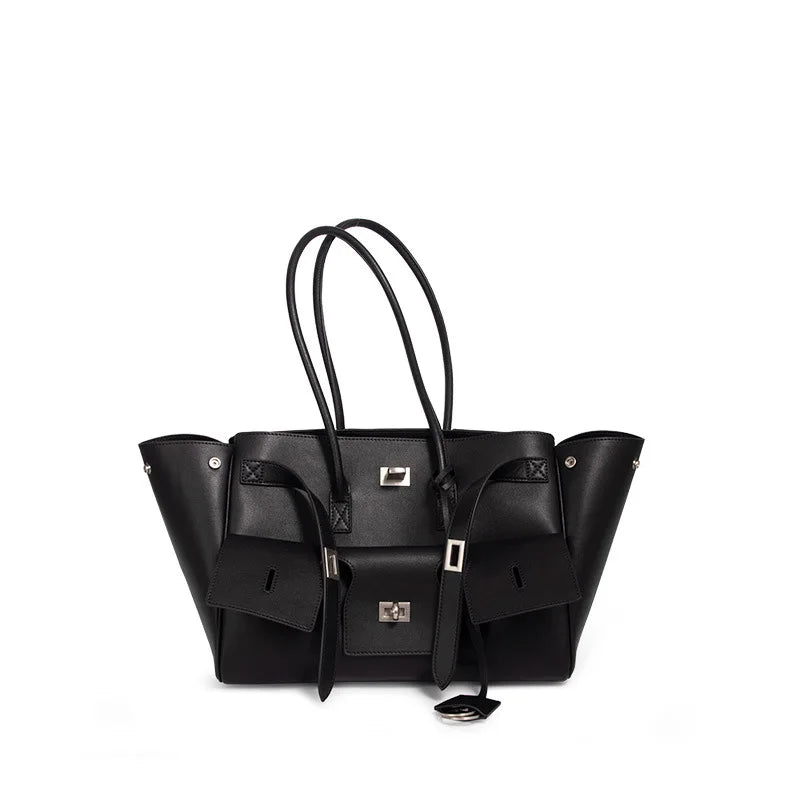 Trendy Cowhide Tote with Modern Buckle Design HandBags | Chuzko.com