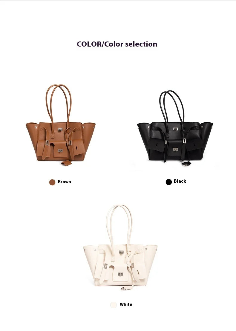 Trendy Cowhide Tote with Modern Buckle Design HandBags | Chuzko.com