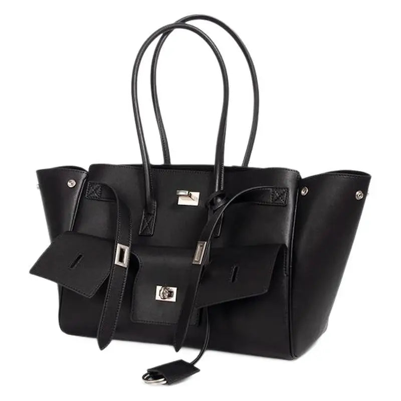 Trendy Cowhide Tote with Modern Buckle Design HandBags | Chuzko.com