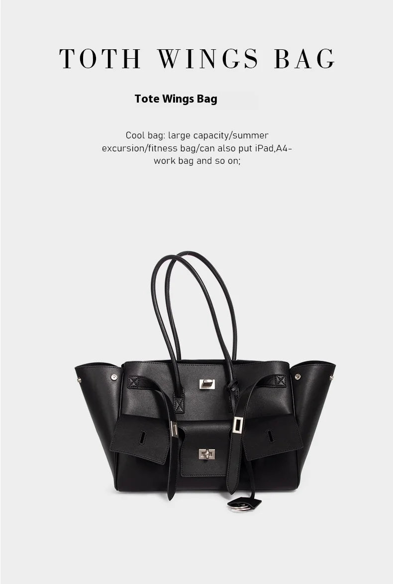 Trendy Cowhide Tote with Modern Buckle Design HandBags | Chuzko.com