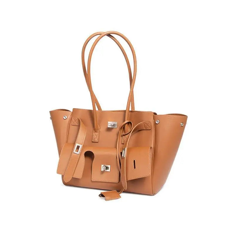 Trendy Cowhide Tote with Modern Buckle Design HandBags | Chuzko.com