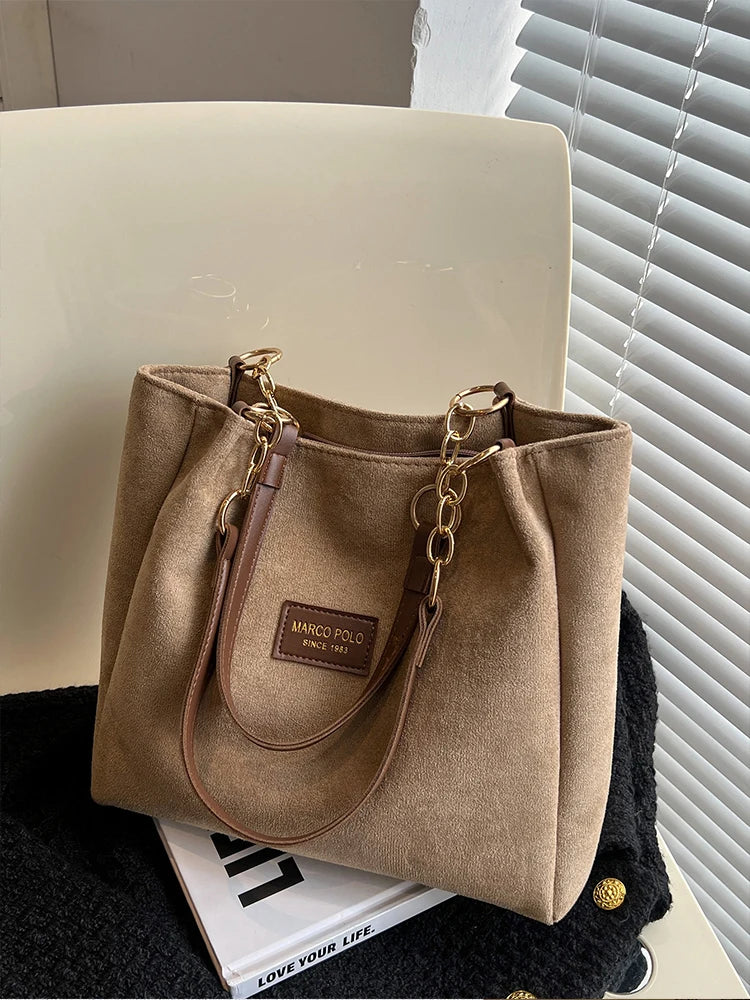 Luxury Faux Suede Ladies Tote – Perfect for Commuting & Casual | Chuzko.com