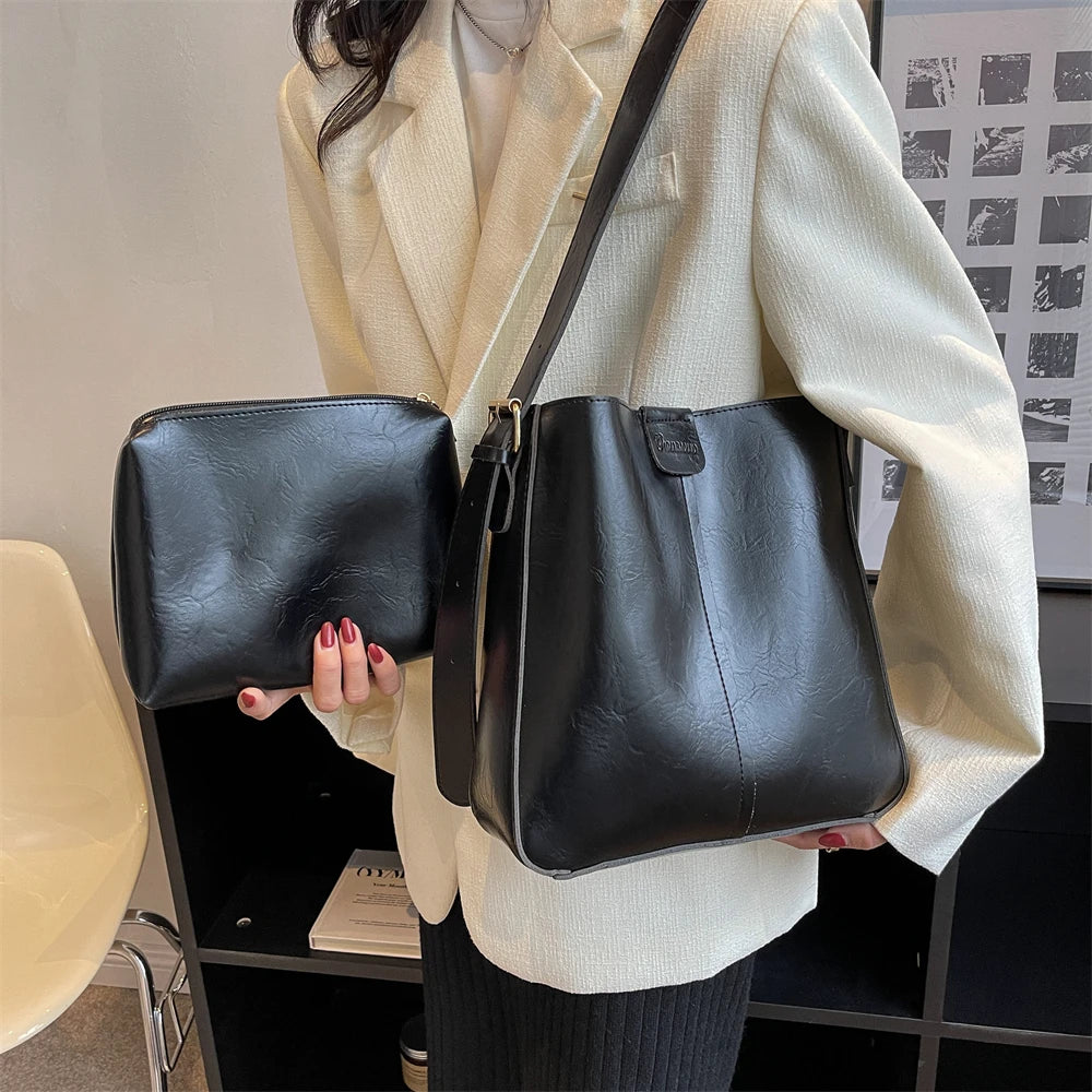 Chic Urbanite Leather Tote with Versatile Pouch Shoulder Bags | Chuzko.com