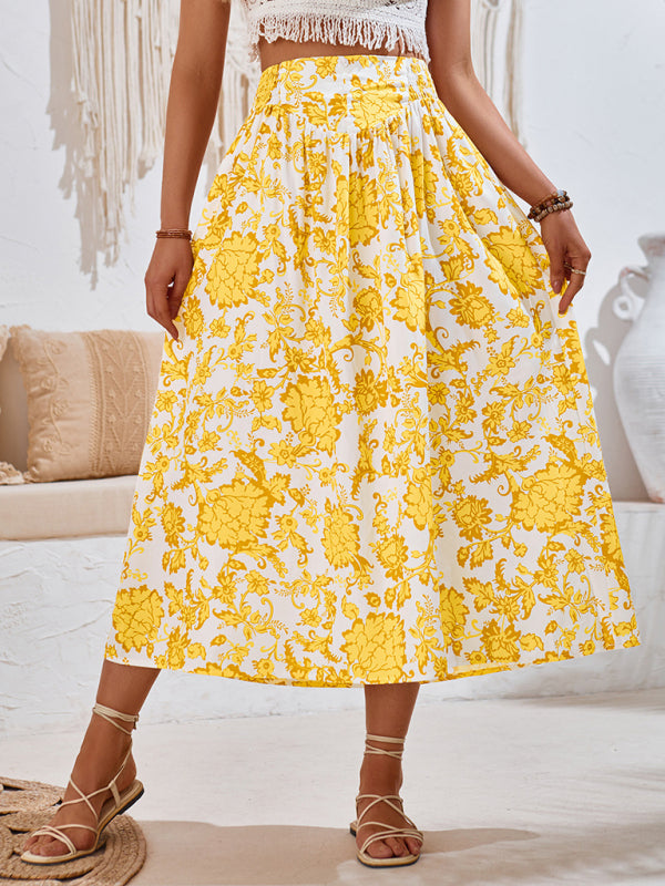 Women's Wide Waistband A-Line Skirt in Florals Floral Skirts | Chuzko.com