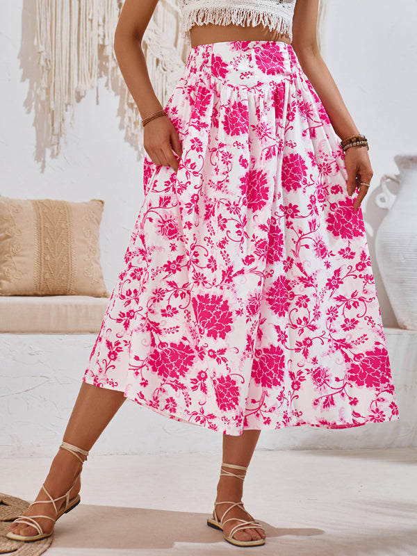 Women's Wide Waistband A-Line Skirt in Florals Floral Skirts | Chuzko.com