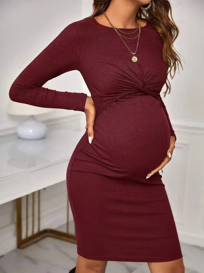 Belly Embrace Knit Midi - Long Sleeve Maternity Maternity Dresses | Chuzko.com