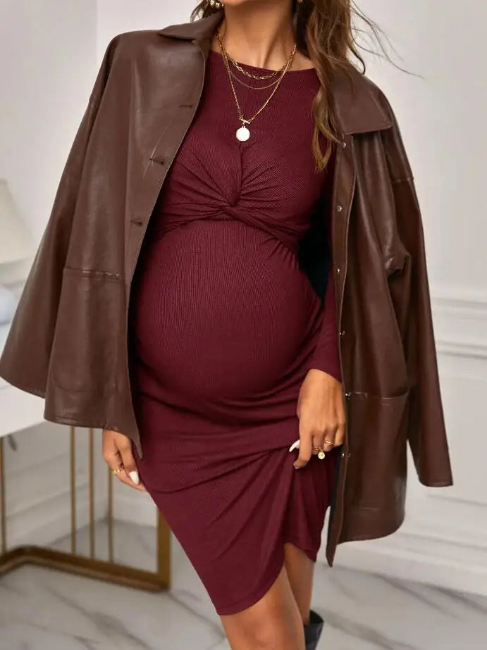 Belly Embrace Knit Midi - Long Sleeve Maternity Maternity Dresses | Chuzko.com