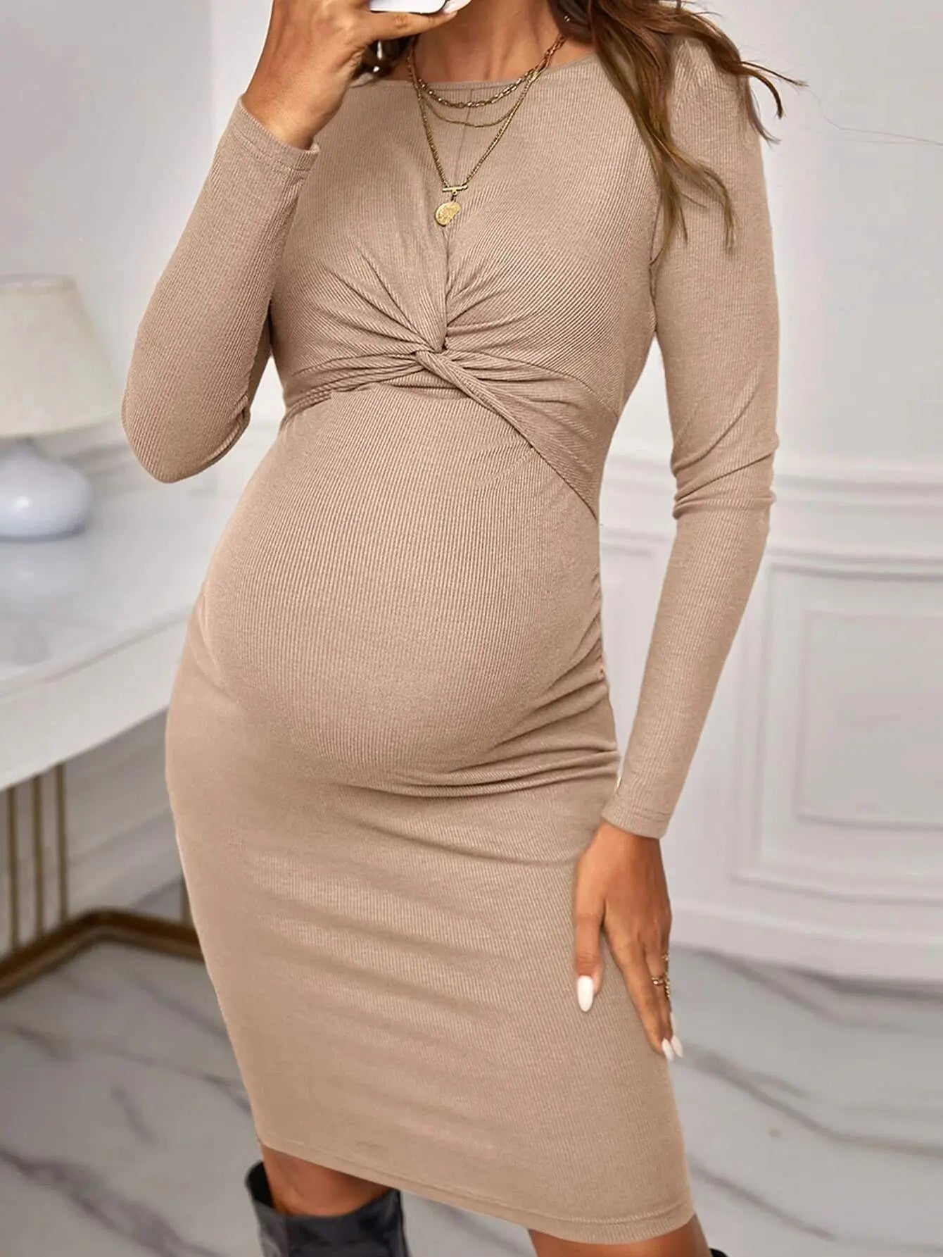 Belly Embrace Knit Midi - Long Sleeve Maternity Maternity Dresses | Chuzko.com