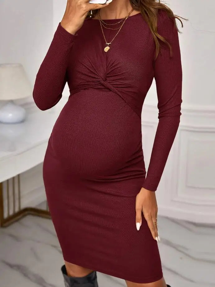 Belly Embrace Knit Midi - Long Sleeve Maternity Maternity Dresses | Chuzko.com