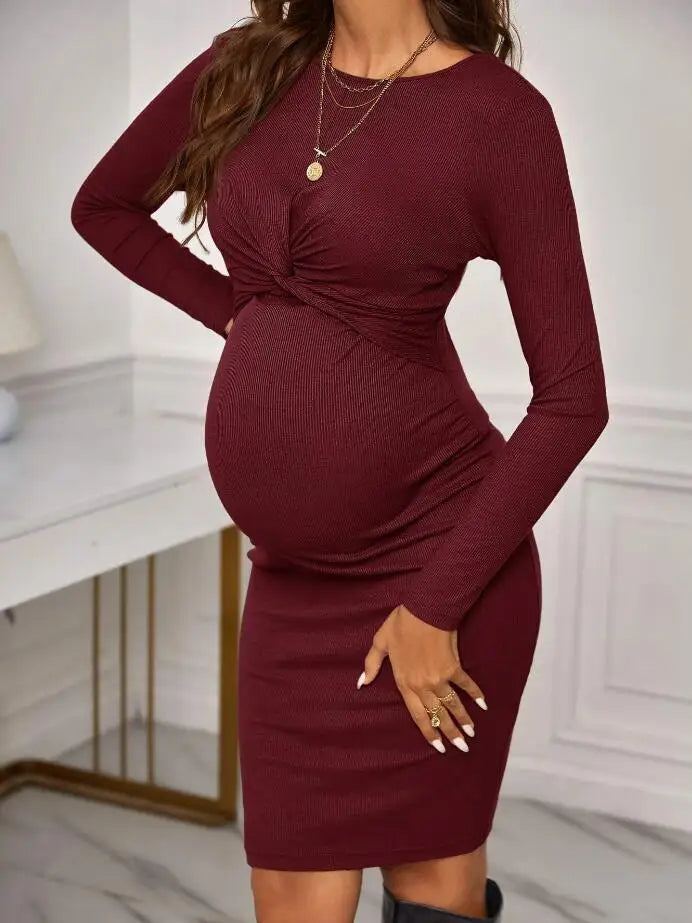 Belly Embrace Knit Midi - Long Sleeve Maternity Maternity Dresses | Chuzko.com