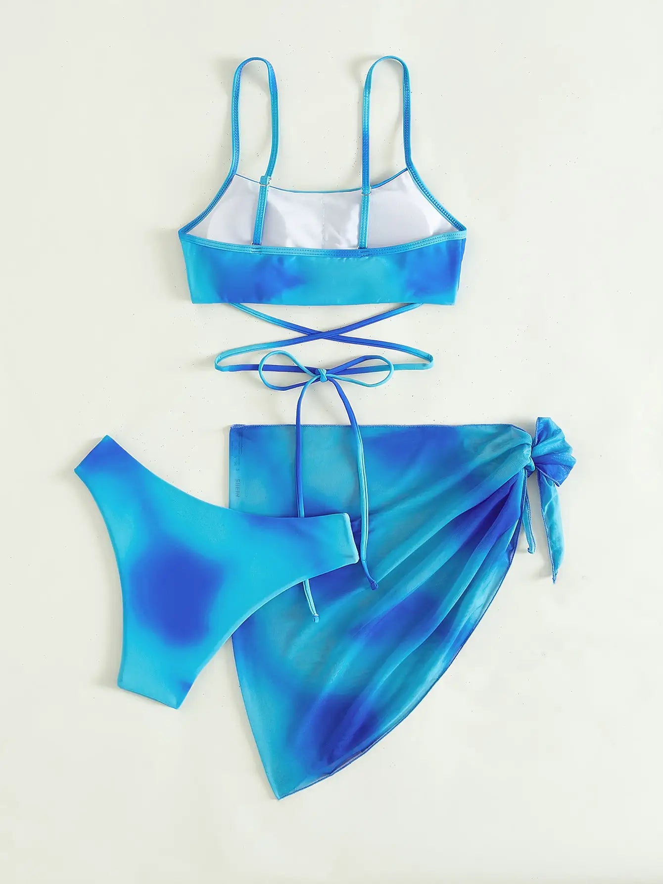 Sunset Lace-Up 3 Pcs Swim Set Bikini 3 Pcs Suit Set | Chuzko.com