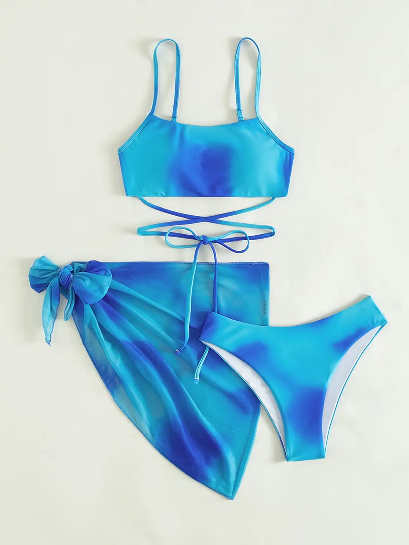 Sunset Lace-Up 3 Pcs Swim Set Bikini 3 Pcs Suit Set | Chuzko.com