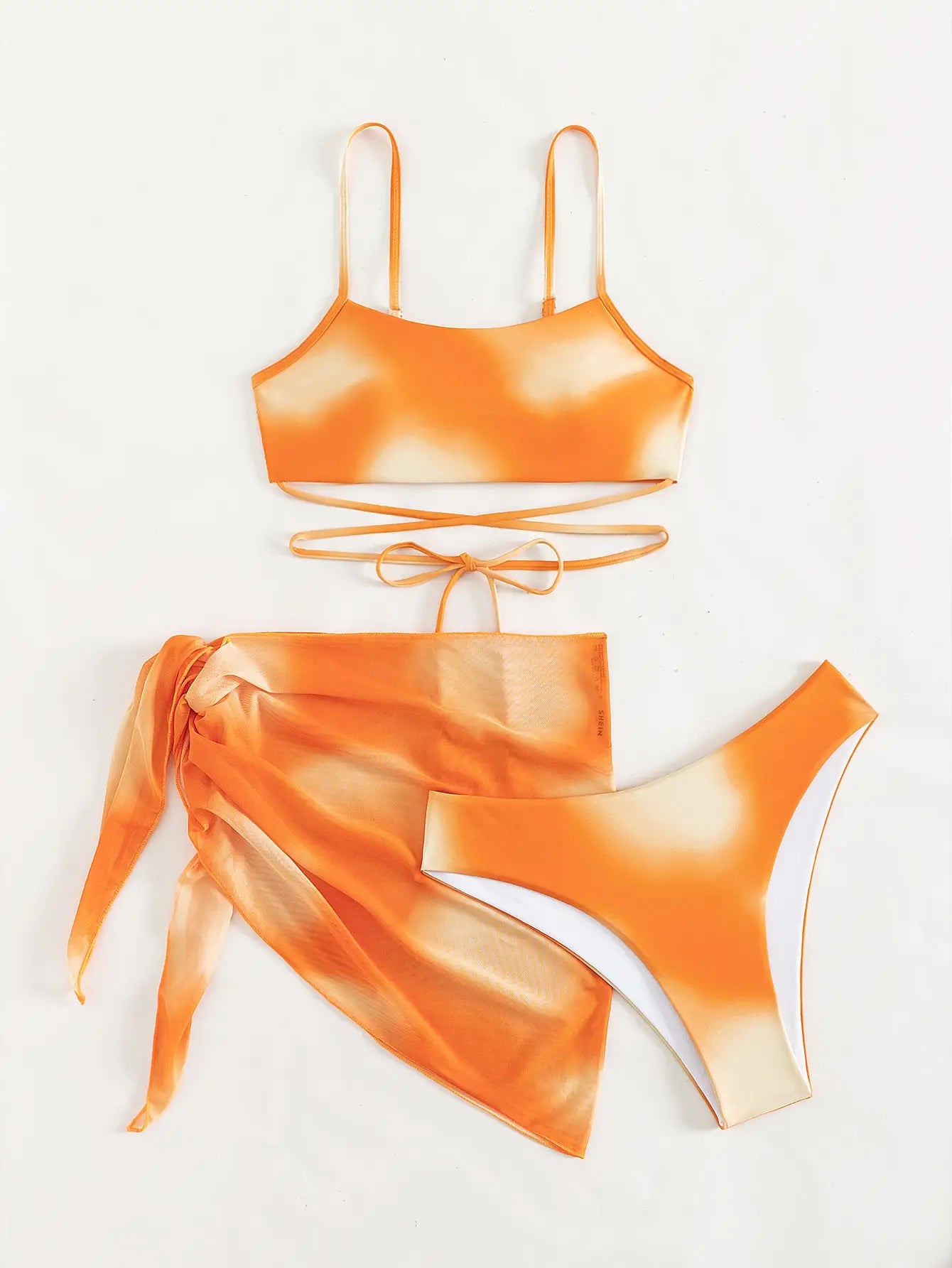 Sunset Lace-Up 3 Pcs Swim Set Bikini 3 Pcs Suit Set | Chuzko.com