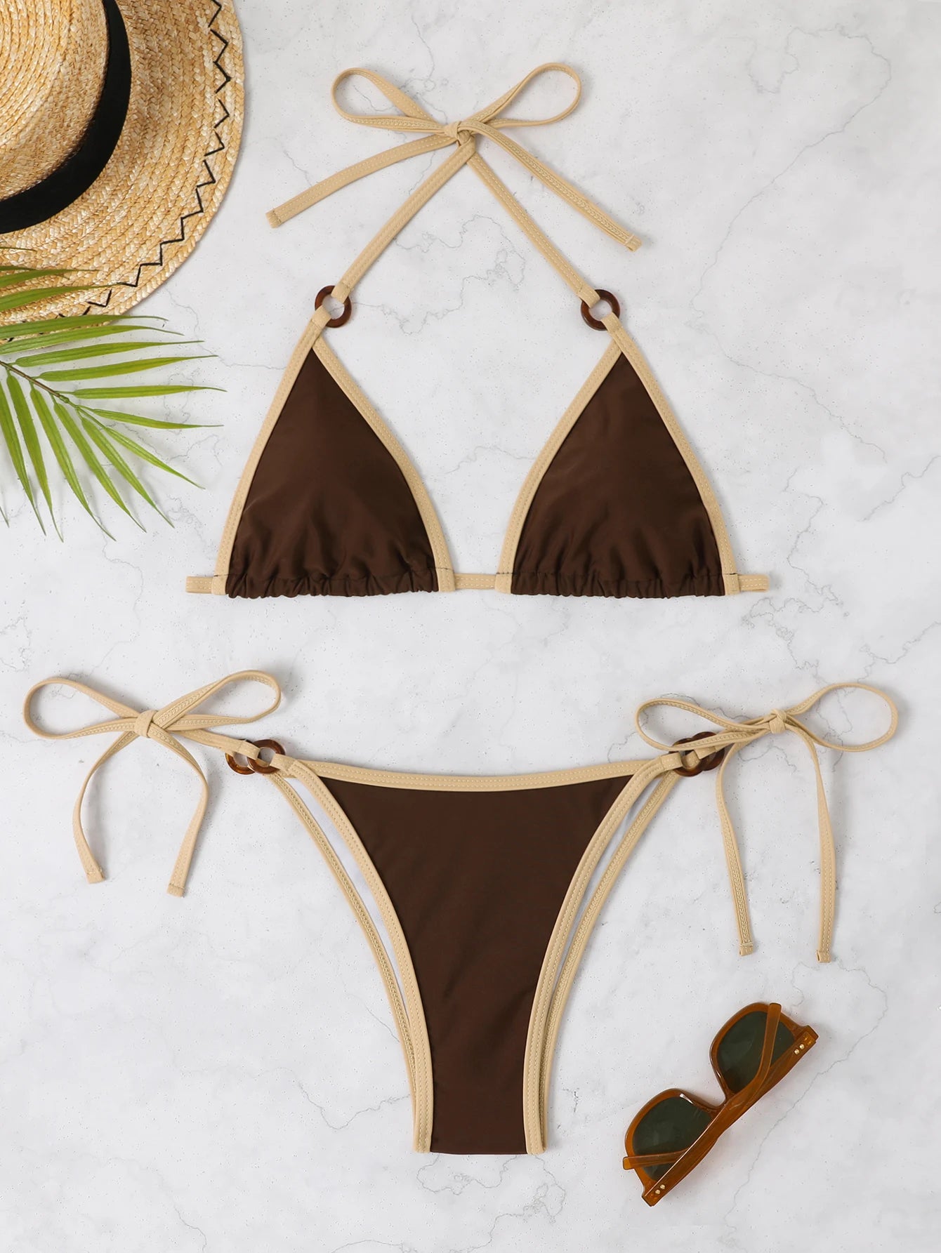 Sun Lover's Trimmed Triangle Bikini Suit Bikini Suits | Chuzko.com