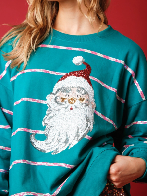 Sparkle Santa Holiday Top Sequined Sweatshirt Sweatshirts | Chuzko.com