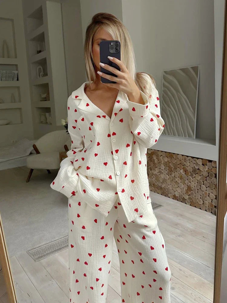 Cotton Love Print Pajamas Women's Long Sleeve Shirt &amp; Pants Set | Chuzko.com