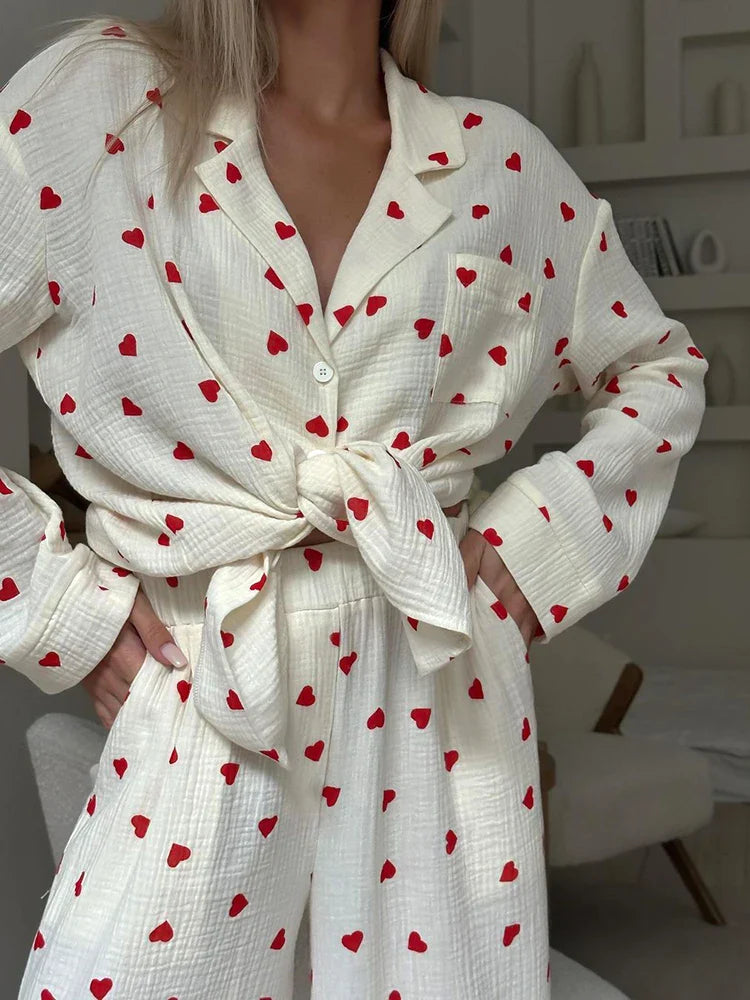 Cotton Love Print Pajamas Women's Long Sleeve Shirt &amp; Pants Set | Chuzko.com