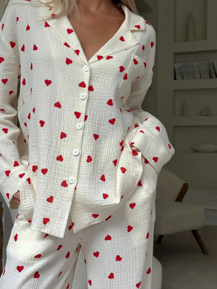 Cotton Love Print Pajamas Women's Long Sleeve Shirt &amp; Pants Set | Chuzko.com