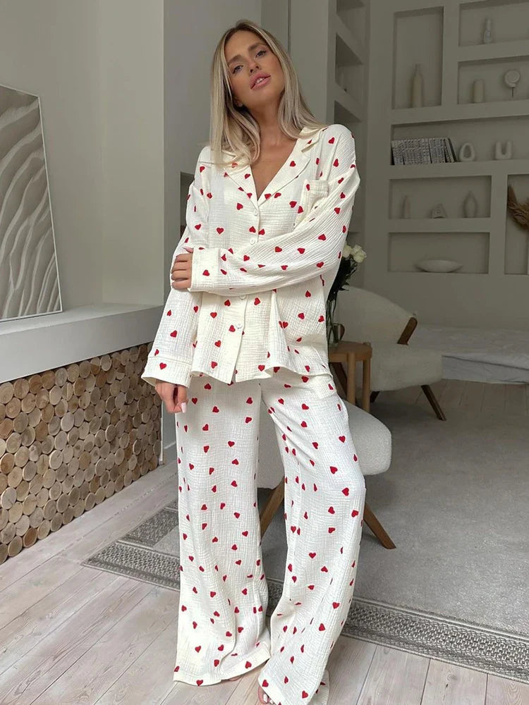 Cotton Love Print Pajamas Women's Long Sleeve Shirt &amp; Pants Set | Chuzko.com