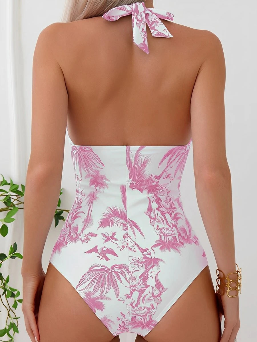 Palms Print Halter Monokini Magic Monokini Swimwears | Chuzko.com