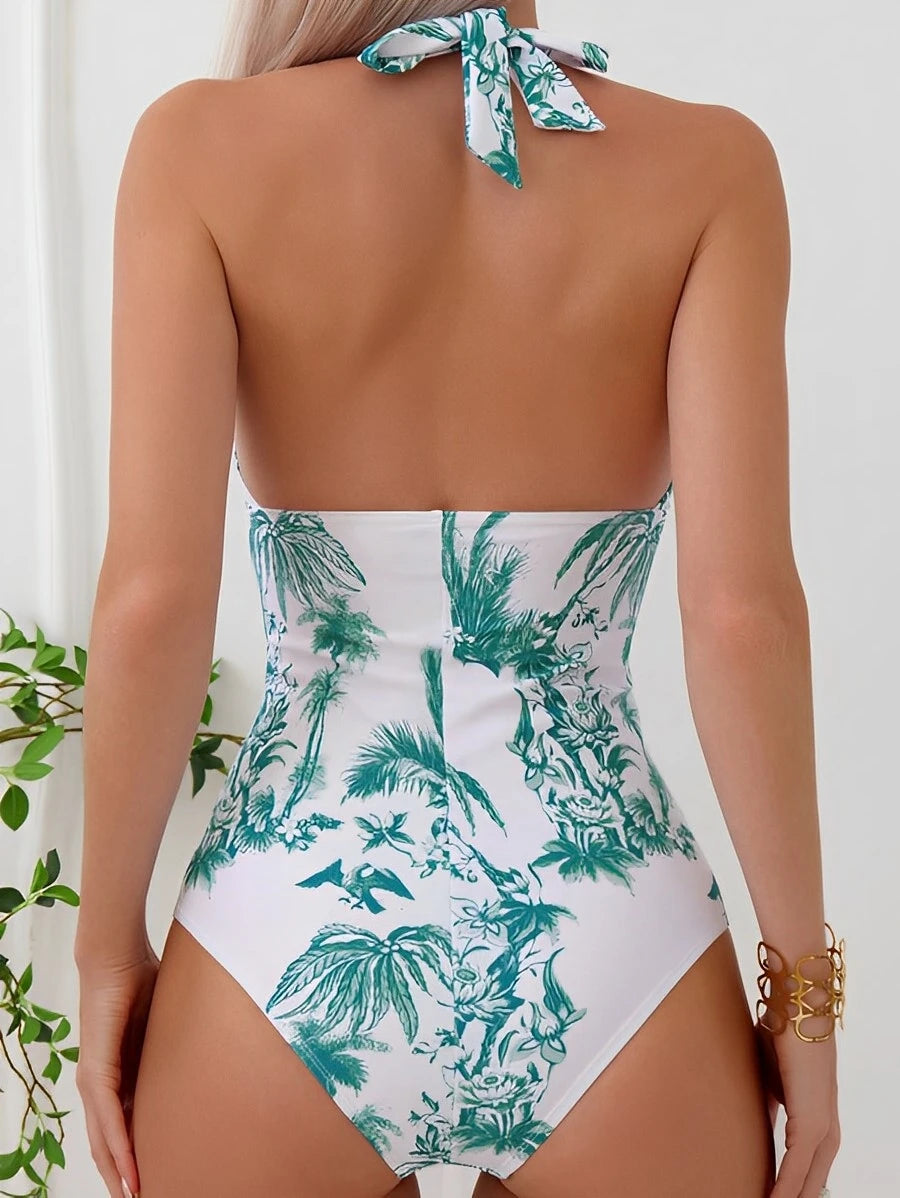 Palms Print Halter Monokini Magic Monokini Swimwears | Chuzko.com