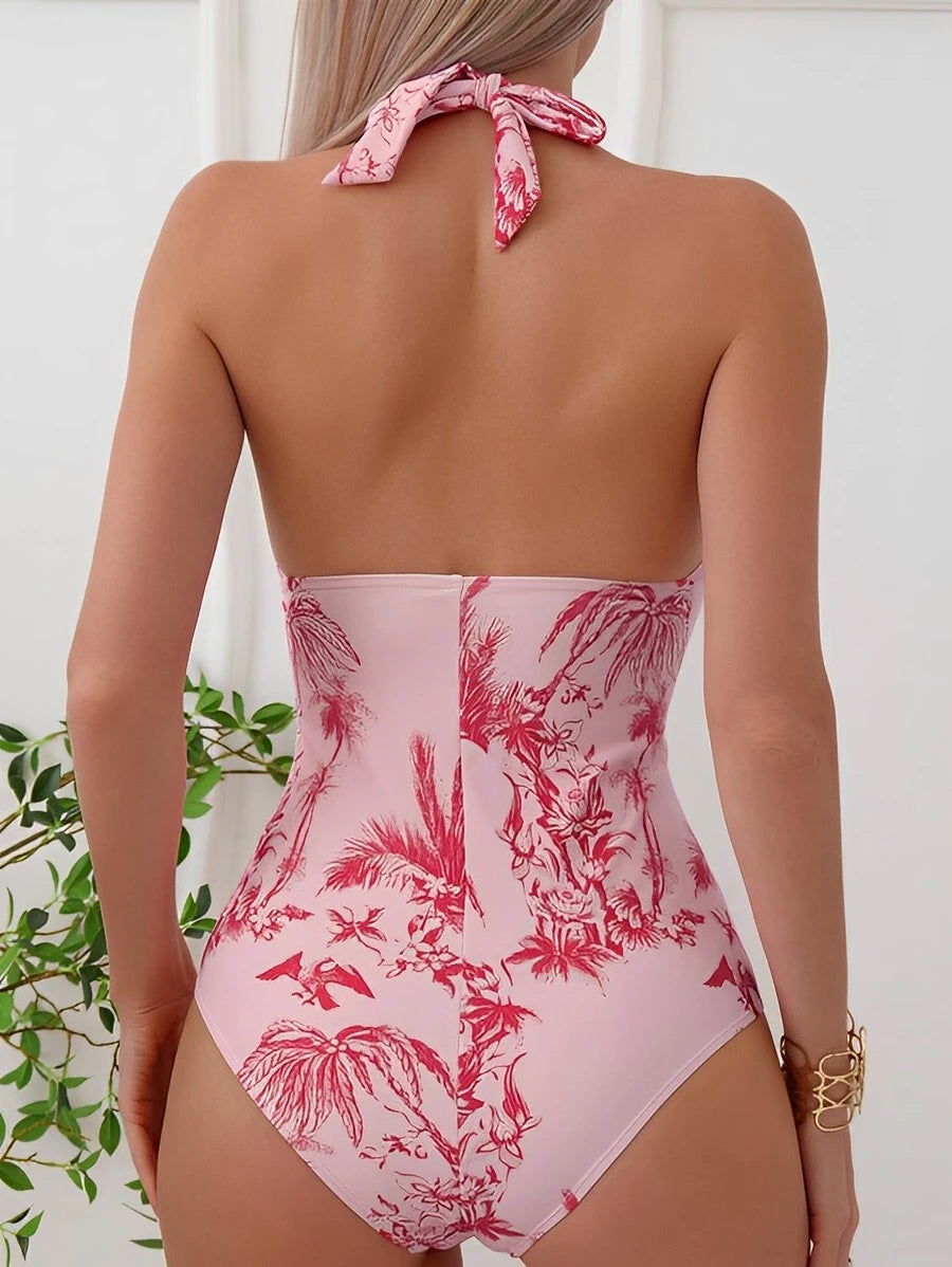 Palms Print Halter Monokini Magic Monokini Swimwears | Chuzko.com