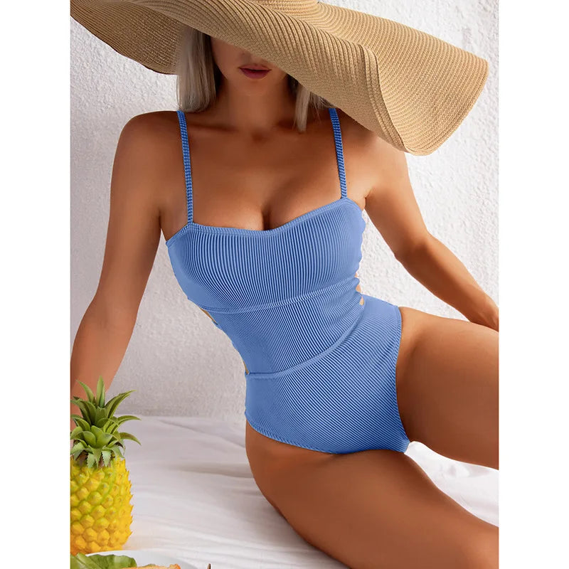 Trendy Ribbed Cut-Out Monokini for Beach & Pool Monokini | Chuzko.com