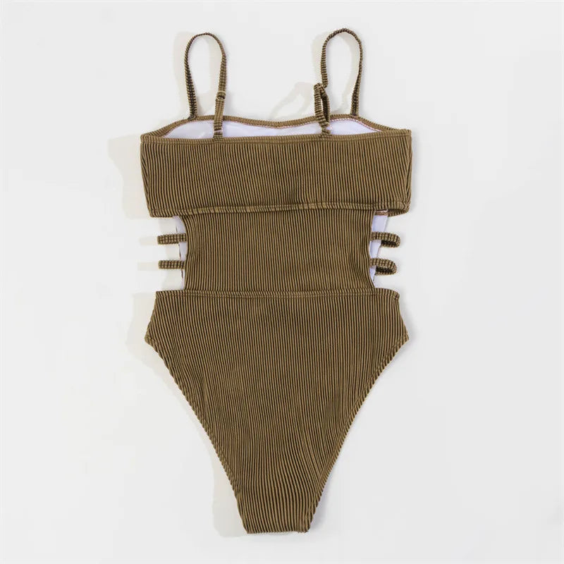 Trendy Ribbed Cut-Out Monokini for Beach & Pool Monokini | Chuzko.com