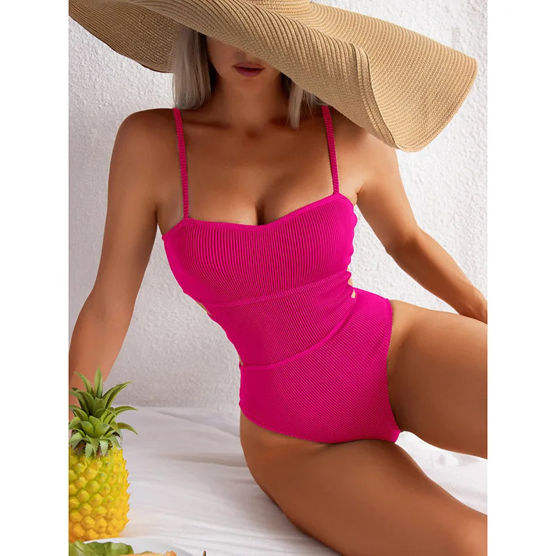 Trendy Ribbed Cut-Out Monokini for Beach & Pool Monokini | Chuzko.com