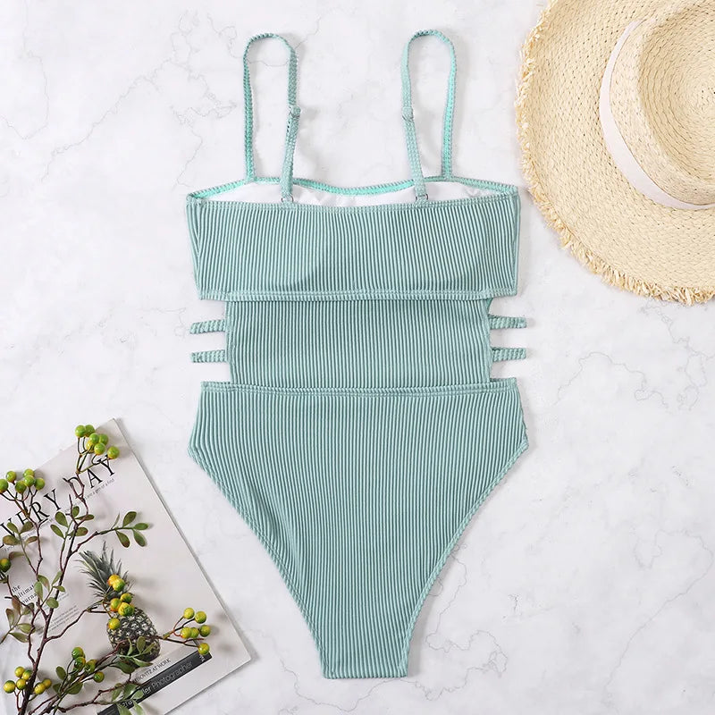 Trendy Ribbed Cut-Out Monokini for Beach & Pool Monokini | Chuzko.com