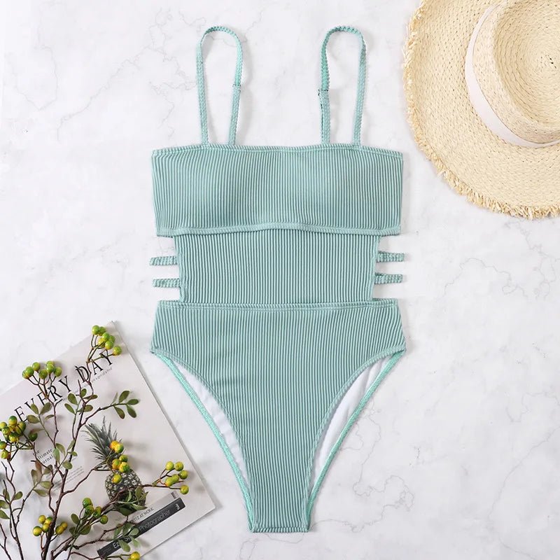 Trendy Ribbed Cut-Out Monokini for Beach & Pool Monokini | Chuzko.com