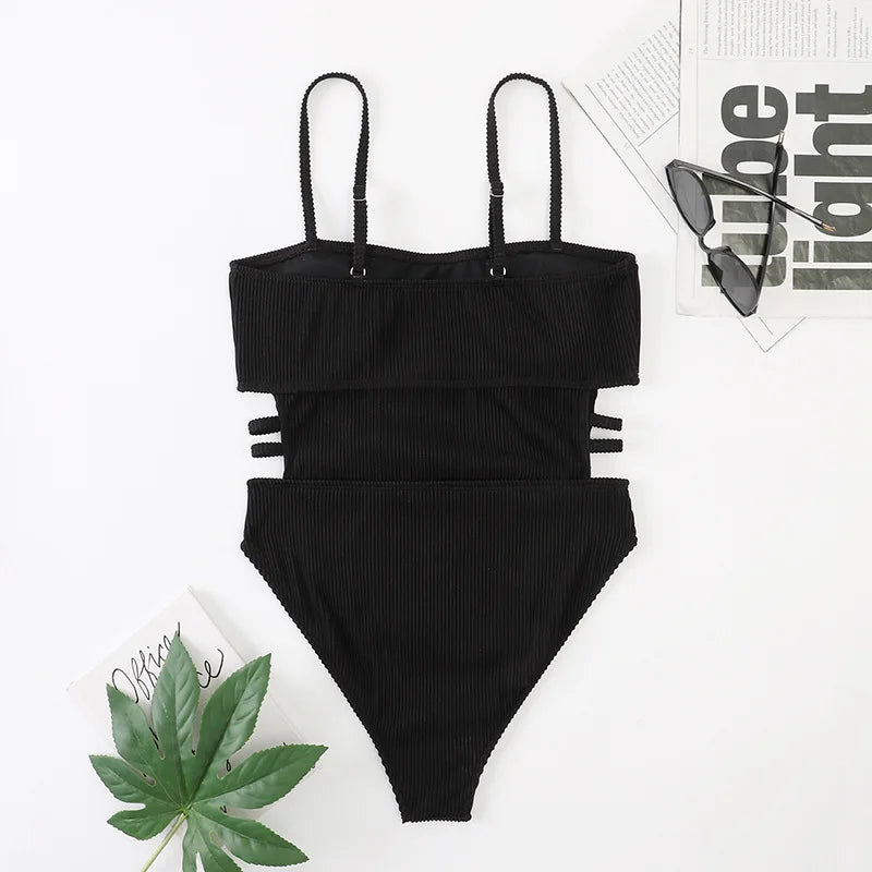 Trendy Ribbed Cut-Out Monokini for Beach & Pool Monokini | Chuzko.com