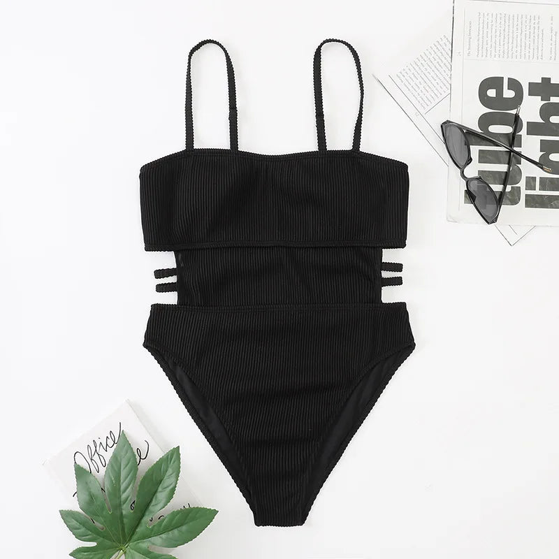 Trendy Ribbed Cut-Out Monokini for Beach & Pool Monokini | Chuzko.com