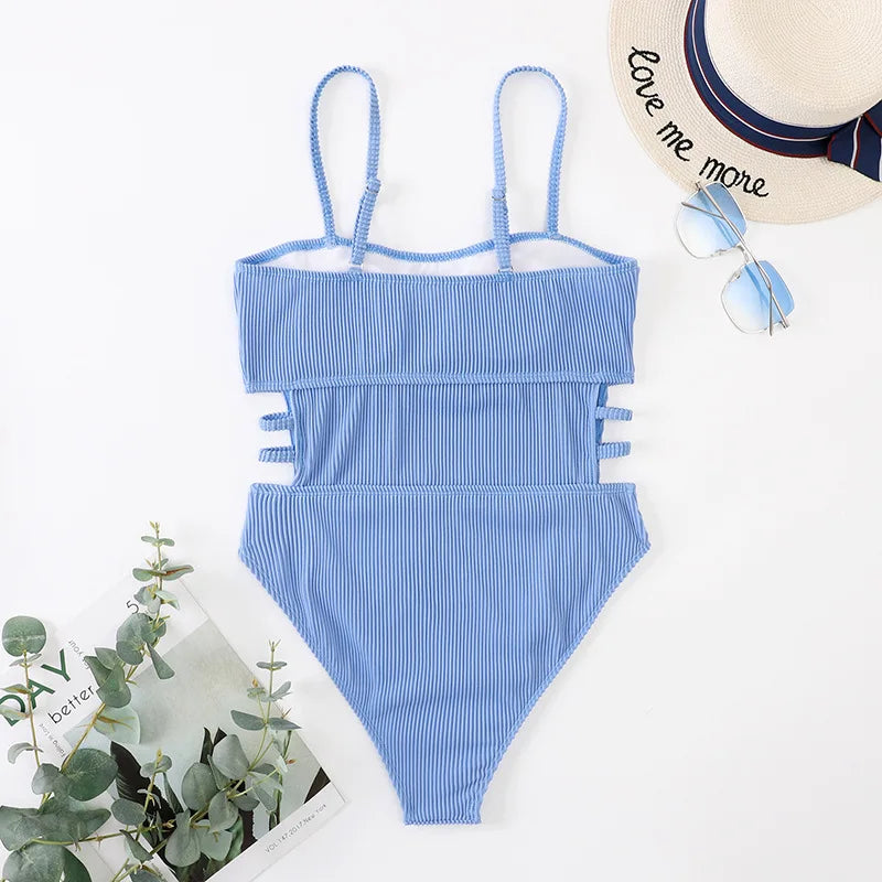 Trendy Ribbed Cut-Out Monokini for Beach & Pool Monokini | Chuzko.com