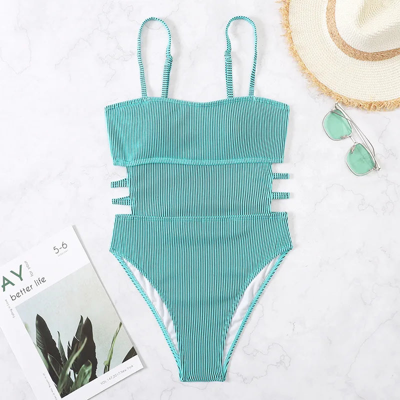 Trendy Ribbed Cut-Out Monokini for Beach & Pool Monokini | Chuzko.com