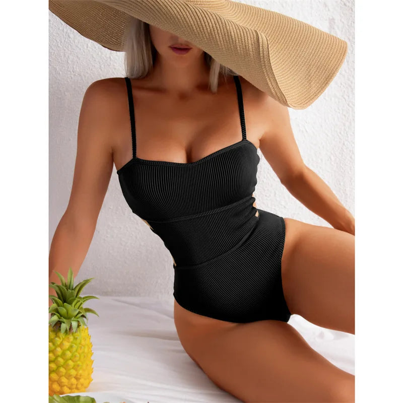 Trendy Ribbed Cut-Out Monokini for Beach & Pool Monokini | Chuzko.com