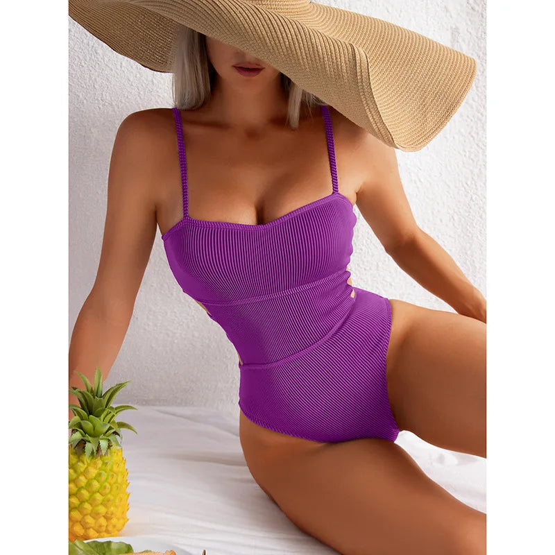 Trendy Ribbed Cut-Out Monokini for Beach & Pool Monokini | Chuzko.com