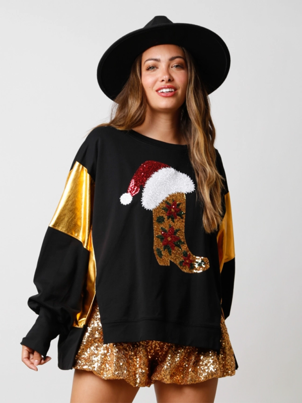 Festive Sequin Stocking Sweatshirt Santa Sweater Sweatshirts | Chuzko.com