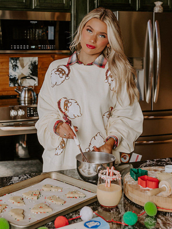 Festive Santa Sequin Sweatshirt Christmas Top Sweatshirts | Chuzko.com