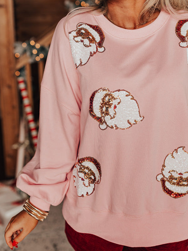 Festive Santa Sequin Sweatshirt Christmas Top Sweatshirts | Chuzko.com