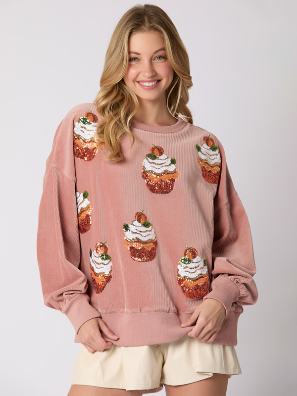 Festive Embroidered Pullover Sparkly Santa Sweatshirt	