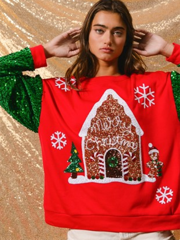 Festive Sequin Sweatshirt December Fashion Sweater Sweatshirts | Chuzko.com