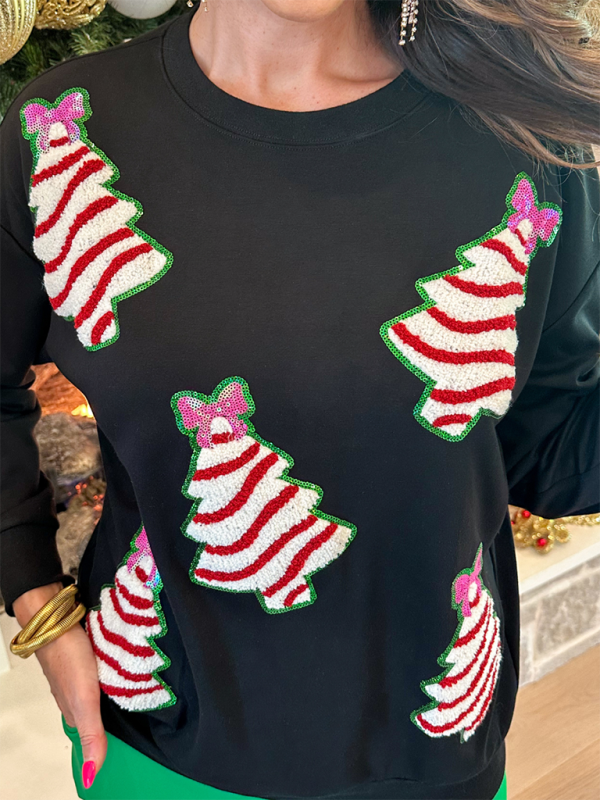 Holiday Tree Sparkle Sweatshirt Christmas Sequined Sweater | Chuzko.com