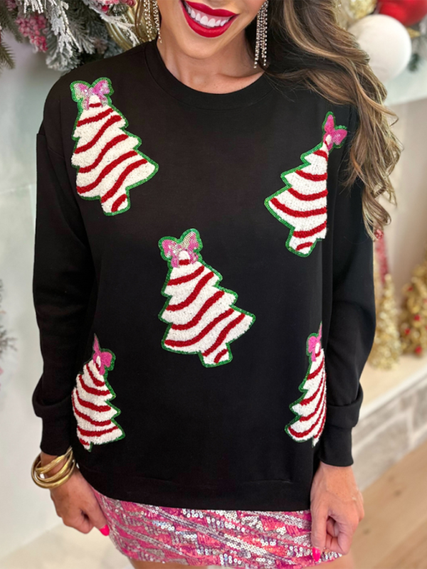 Holiday Tree Sparkle Sweatshirt Christmas Sequined Sweater | Chuzko.com