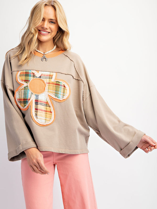 Artisan Patchwork Top Creative Boho Sweater Sweatshirts | Chuzko.com