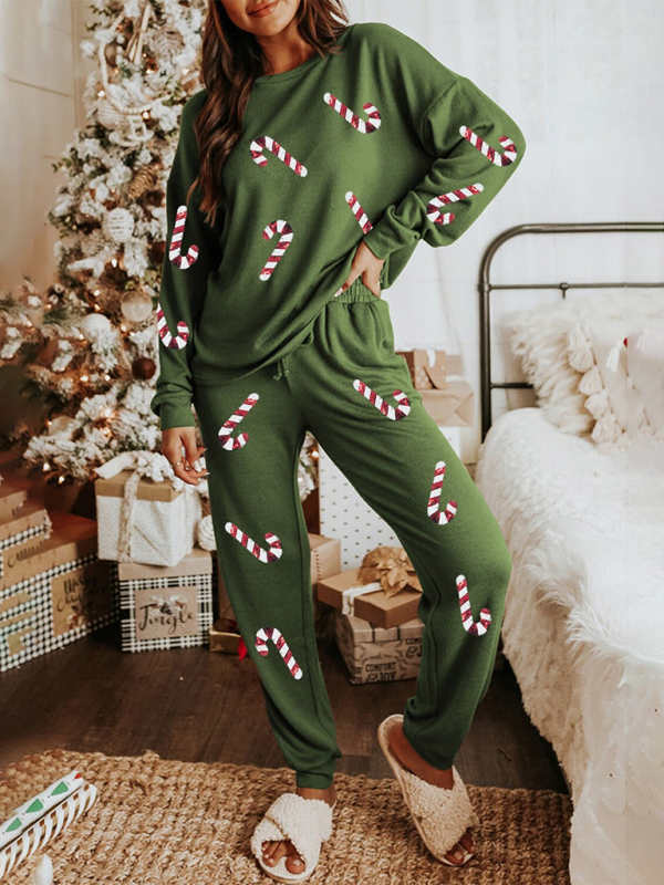 Festive Candy Cane Pajama Set Holiday Loungewear Xmas Pajamas | Chuzko.com