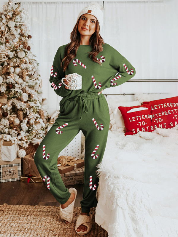 Festive Candy Cane Pajama Set Holiday Loungewear Xmas Pajamas | Chuzko.com